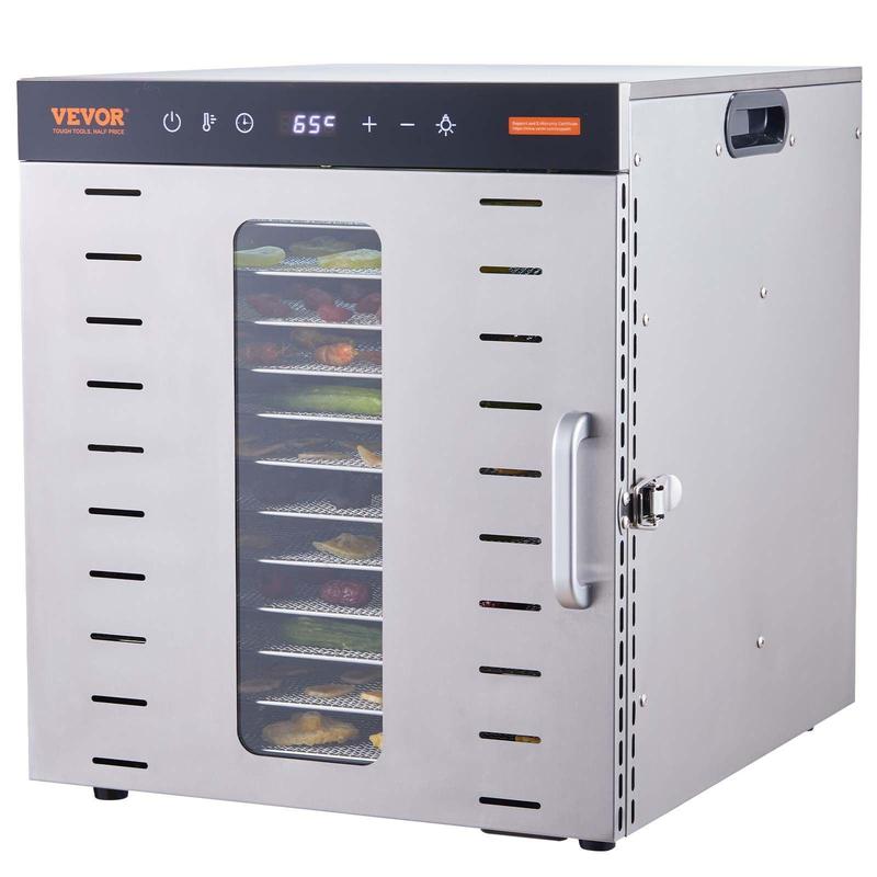 Deshidratador eléctrico de alimentos VEVOR, secador de alimentos eléctrico de 800 W, 10 bandejas de acero inoxidable, con temporizador y temperatura digital ajustables para cecina, hierbas, carne, res, frutas, golosinas para perros y verduras, electrodomé