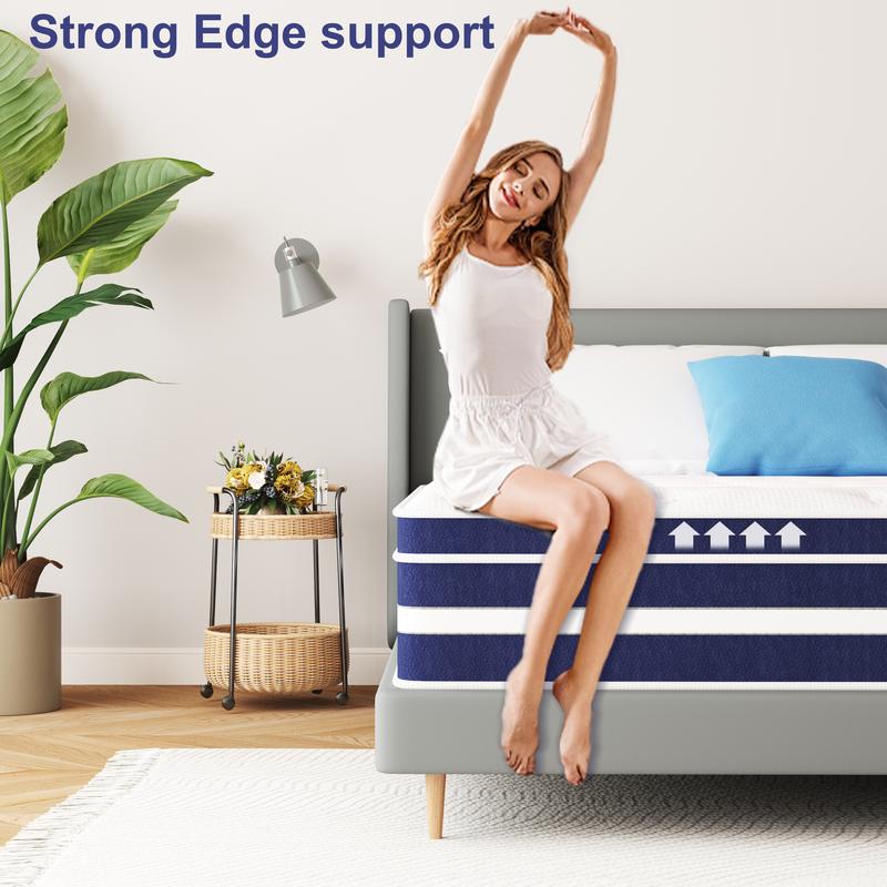 Colchón híbrido de espuma viscoelástica FVBEAYA de 10/12 pulgadas con resortes ensacados, proporciona alivio de presión y aislamiento de movimiento, diseño ergonómico, firmeza media, CertiPUR-US, libre de fibra de vidrio, soporte de borde de alta calidad,