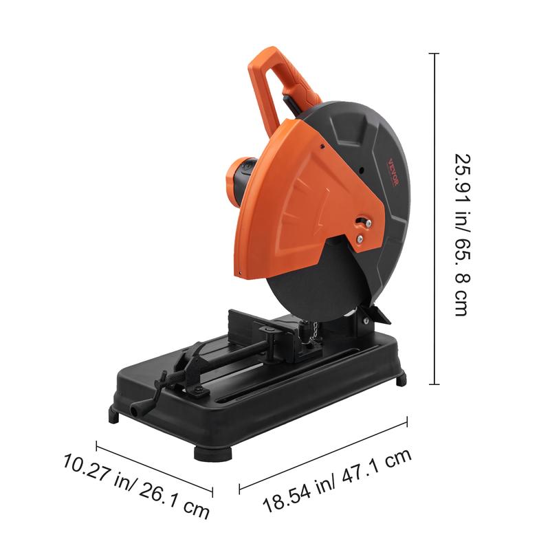 Sierra de corte abrasiva VEVOR, sierra de corte de 14"/355 mm de diámetro de hoja, máquina de corte de acero de 2300 W y 3600 RPM, sierra de inglete de ángulo ajustable de 0 a 45° para cortar metal, sierra de corte para acero/barras de refuerzo/hierro/alu