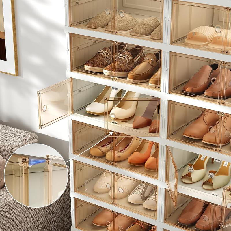 2*(8+1 layers) foldable shoe rack, storage box, transparent closet, management and space saving, home storage, suitable for compact space, home space, shoes, plastic, Multilayer Display Collapsible Design Organiser Light