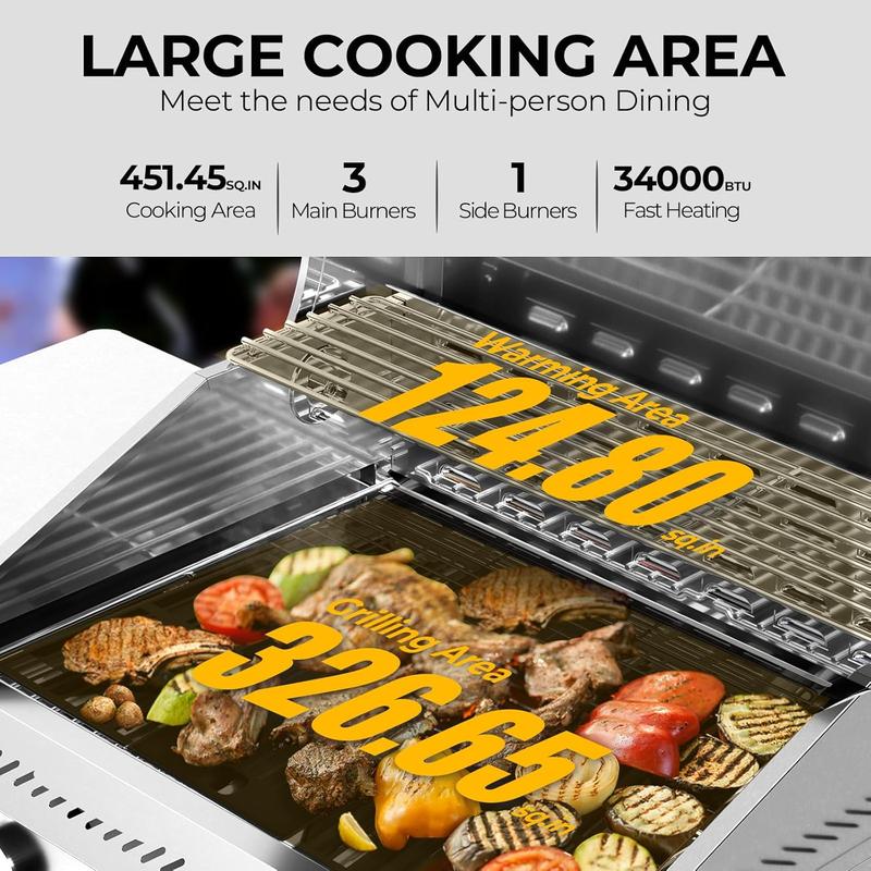 Parrilla de gas propano, parrilla de barbacoa de acero inoxidable con estantes plegables, parrilla para exteriores para patio trasero, terraza y camping. Parrillas de barbacoa portátiles, regreso a clases, compras para el regreso a clases.