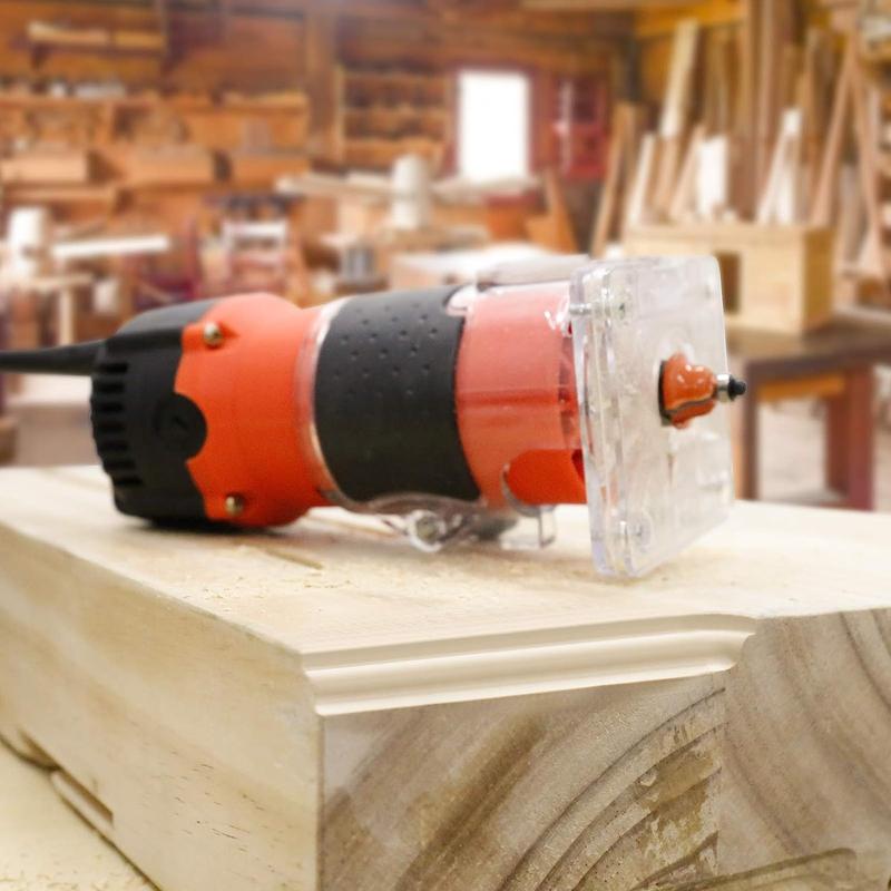 Fresadora compacta THINKWORK de 6,5 amperios y 1,25 CV con juego de 15 fresas para carpintería, herramienta portátil de alta resistencia para proyectos de bricolaje y del hogar.