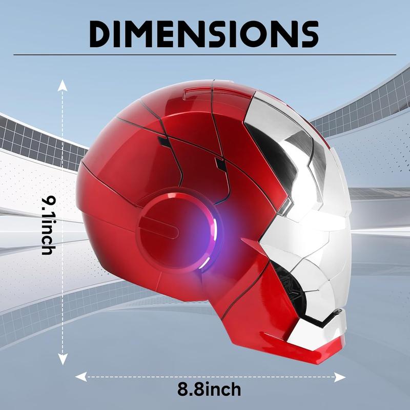 Casco Iron Hero 1:1 para usar - Control por voz, táctil y remoto con ojos LED, efectos de sonido realistas, perfecto para cosplay, exhibición y figuras coleccionables para hombres y adolescentes, plateado