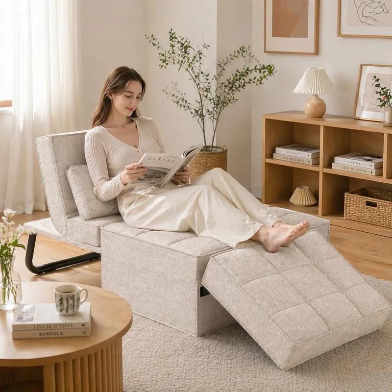 Sofá cama convertible con respaldo ajustable en 5 niveles, otomana tapizada multifuncional, sofá tapizado ajustable, muebles para sala de estar (gris, compatible con camas).