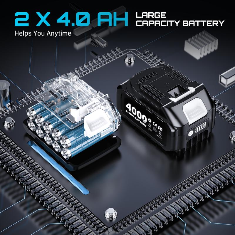 Juego de herramientas eléctricas inalámbricas 3 en 1 SEESII: martillo perforador eléctrico, amoladora angular inalámbrica y llave de impacto sin escobillas - Kit combinado de alta resistencia con 2 baterías de 4.0 Ah para construcción, reparación de autom
