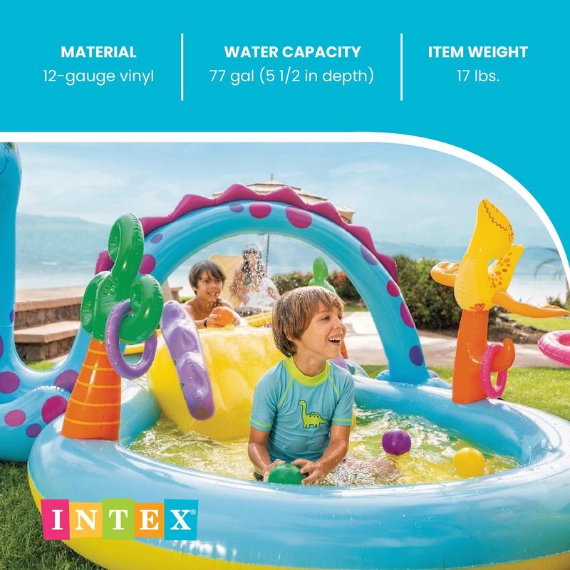 Piscina inflable infantil Intex Dinoland Play Center de 3,35 m x 2,30 m x 112 cm.