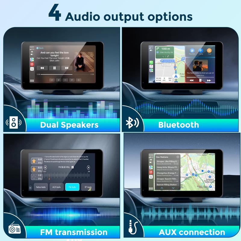 【HiEHA | Abastecerse y Regalo del Día de la Madre】2026 Portátil inalámbrico Carplay y Android Auto Pantalla táctil de 7" Bluetooth 5.2 Carplay Pantalla con Mirror Link AUX FM para todos los vehículos