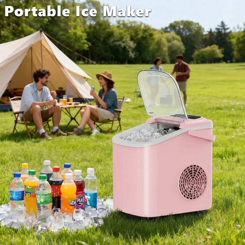 Máquina de hielo compacta Sweetcrispy para encimera con asa, 9 cubitos en 6 minutos, 11,8 kg/24 horas, capacidad de 1,2 L, autolimpieza (con limpiador), funcionamiento silencioso, incluye cesta y pala, portátil para el hogar y la oficina.