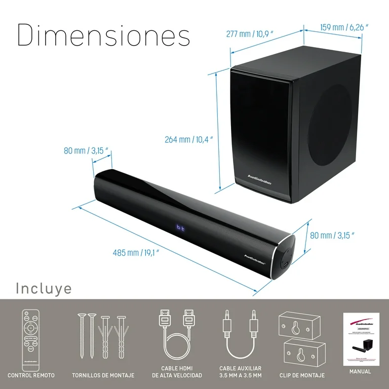 Barra de Sonido Audiobahn con Subwoofer 2.1 ASBAR900PACK