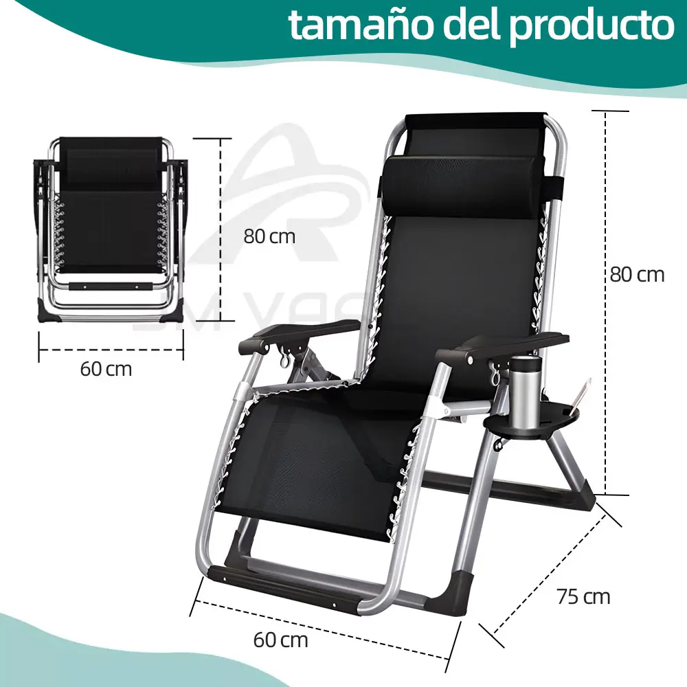 Catre Plegable Premium con Cojín Ajustable a Gravedad Cero a 170° Doble Uso para Sentarse y Acostarse Color Negro Silla Reclinable Ergonómica Sillón Reclinable Portátil