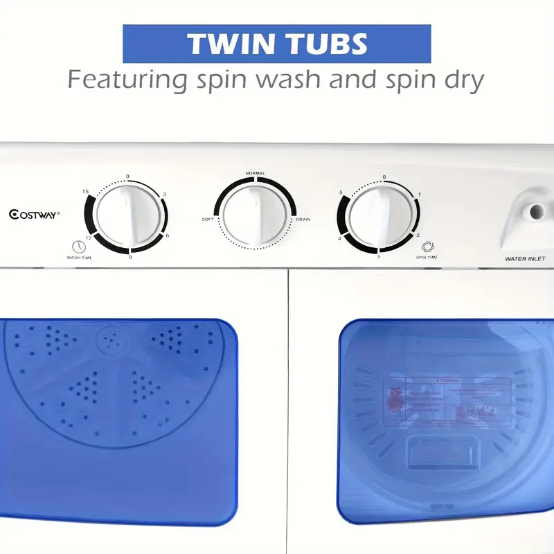 Lavadora Portátil Mini - Sistema Compacto de Doble Tina con Capacidad de 20 lbs y Secadora Centrífuga Eficiente para Días de Lavado sin Complicaciones