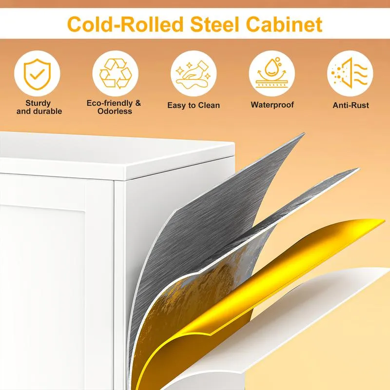 Armario despensa metálico con 2 puertas y 5 estantes ajustables, 190 cm (75"), armarios de almacenamiento de cocina con tiradores dorados, almacenamiento versátil para lavadero, sala de estar, baño, comedor, cuarto de servicio, organizador de muebles para