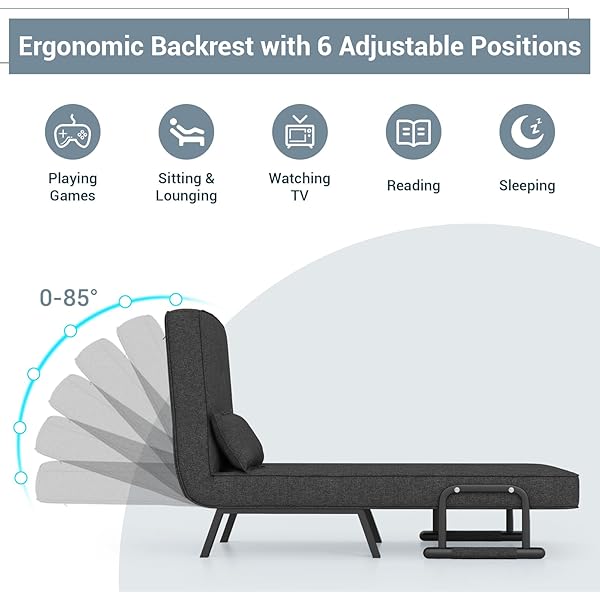 Silla convertible, 4 en 1, silla de lectura para sala de estar con almohada, brazo y respaldo ajustable de 5 posiciones, sofá cama individual, color café Marrón
