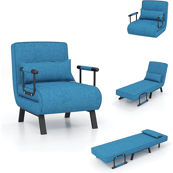 Silla convertible, 4 en 1, silla de lectura para sala de estar con almohada, brazo y respaldo ajustable de 5 posiciones, sofá cama individual, color café Marrón