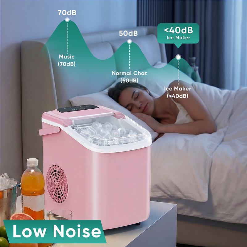 Máquina de hielo compacta Sweetcrispy para encimera con asa, 9 cubitos en 6 minutos, 11,8 kg/24 horas, capacidad de 1,2 L, autolimpieza (con limpiador), funcionamiento silencioso, incluye cesta y pala, portátil para el hogar y la oficina.