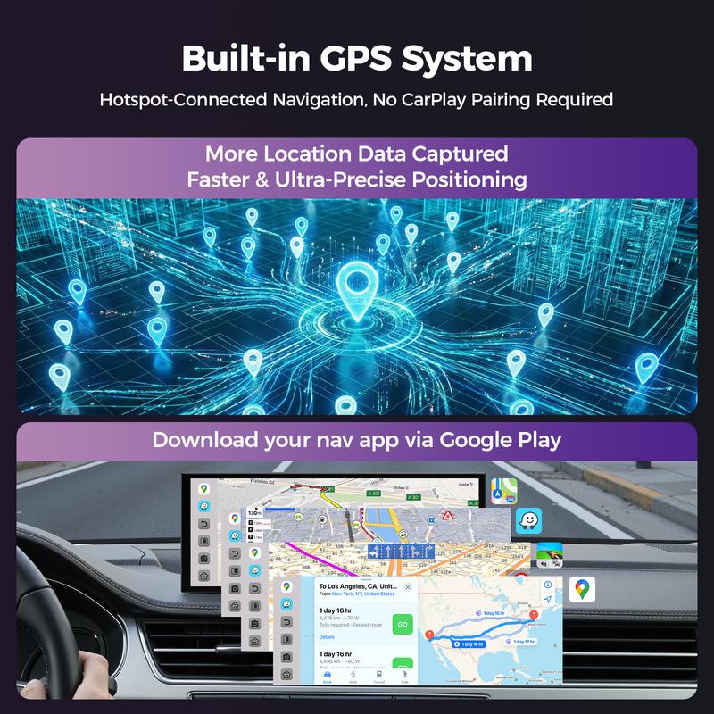 Pantalla para coche LAMTTO de 10,25" con IA, pantalla Android con Gemini + GPS sin conexión + aplicaciones de Google Play | No solo CarPlay: pantalla CarPlay para coche. Evita que la batería de tu teléfono se agote mientras conduces. Accesorios para el in