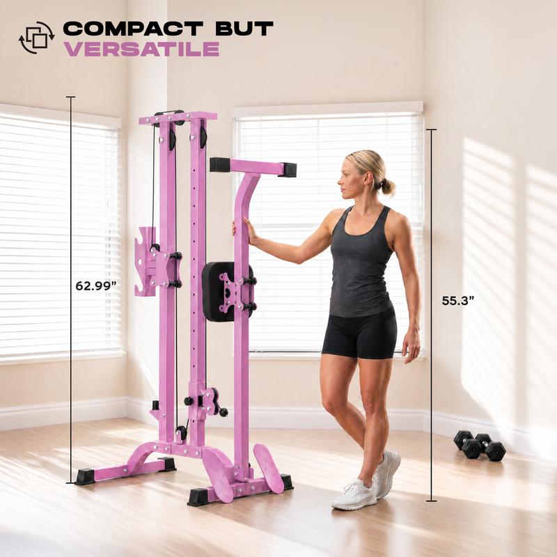 Máquina de cable plegable CR63 TOUSAINS, 330 libras de fuerza, ejercicio de espalda, torre LAT y máquina de remo LAT para gimnasio en casa con abrazaderas para mancuernas