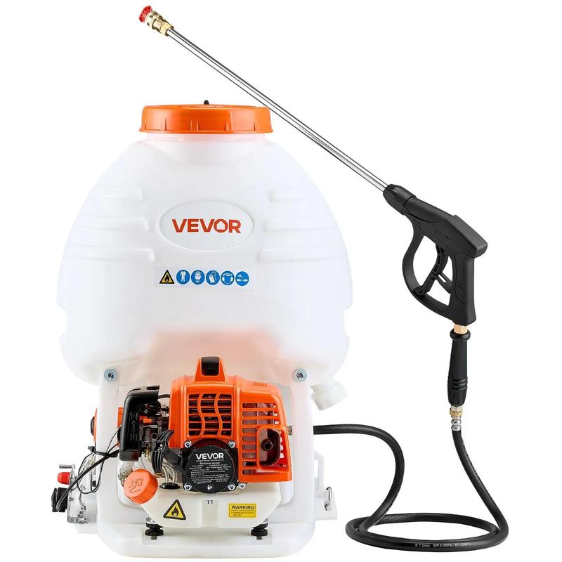 Pulverizador de mochila a gasolina VEVOR, motor de 26,5 cc y 0,9 CV, pulverizador de jardín con depósito de 5 galones, gran cobertura, máquina pulverizadora de césped con lanza de 24 pulgadas y boquillas para una jardinería y agricultura eficientes.