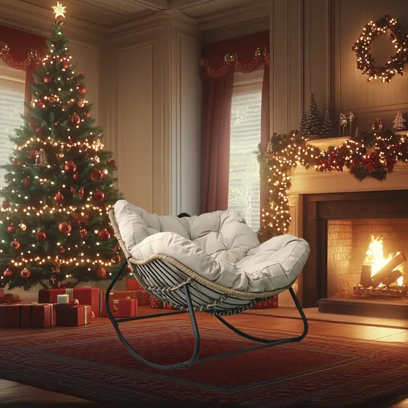 Silla de Balancín Beige en Forma de Huevo con Asiento Acolchado