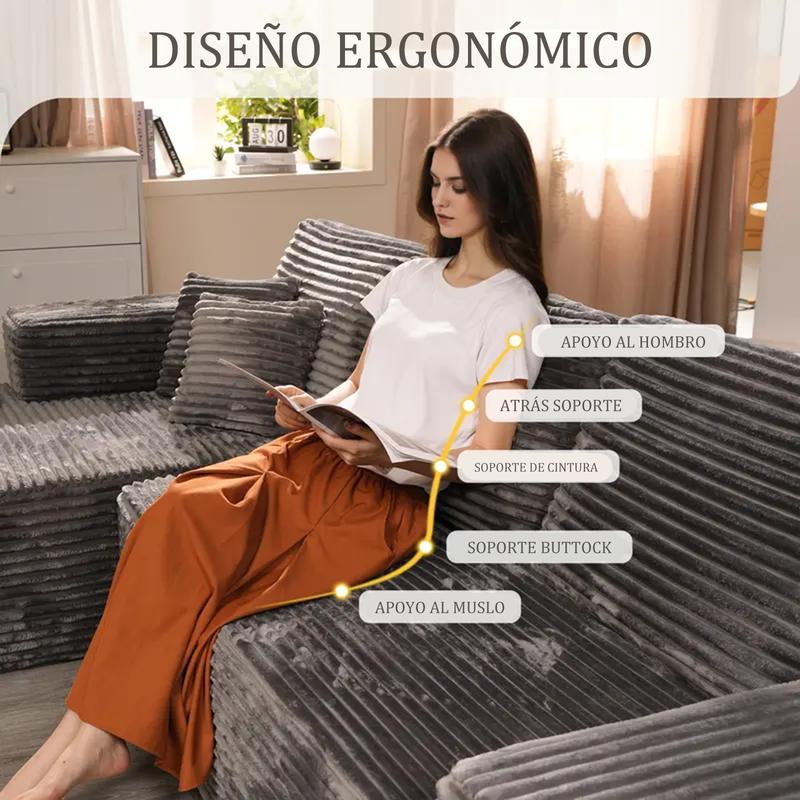 【Dos Paquetes】Soifas 260cm Sofá Modular Sin Brazos de Terciopelo Nube de Felpa con Chaise Longue, Sin Montaje Requerido - Juego de Sofá Esquinero en L con Configuración Flexible 04