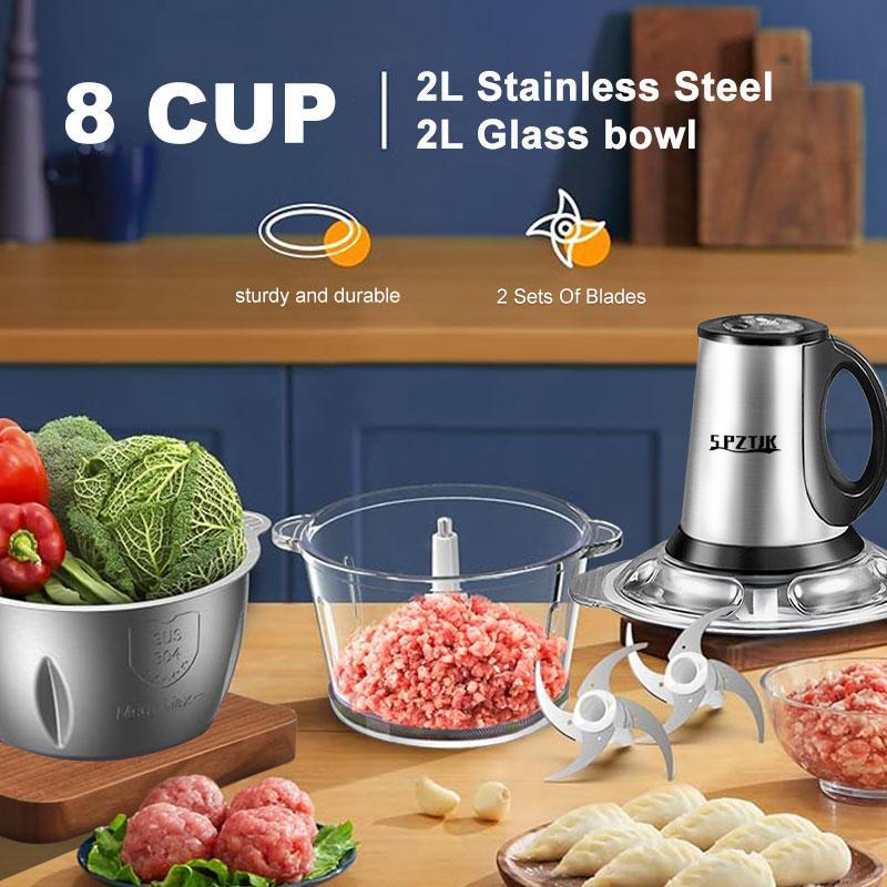 Procesador de alimentos para bebés y picadora de carne SPZTJK de 2 litros: incluye 2 cuchillas y recipientes aptos para lavavajillas, motor de cobre puro para purés caseros, frutos secos y carne, diseño silencioso y libre de BPA para cocinar en familia.