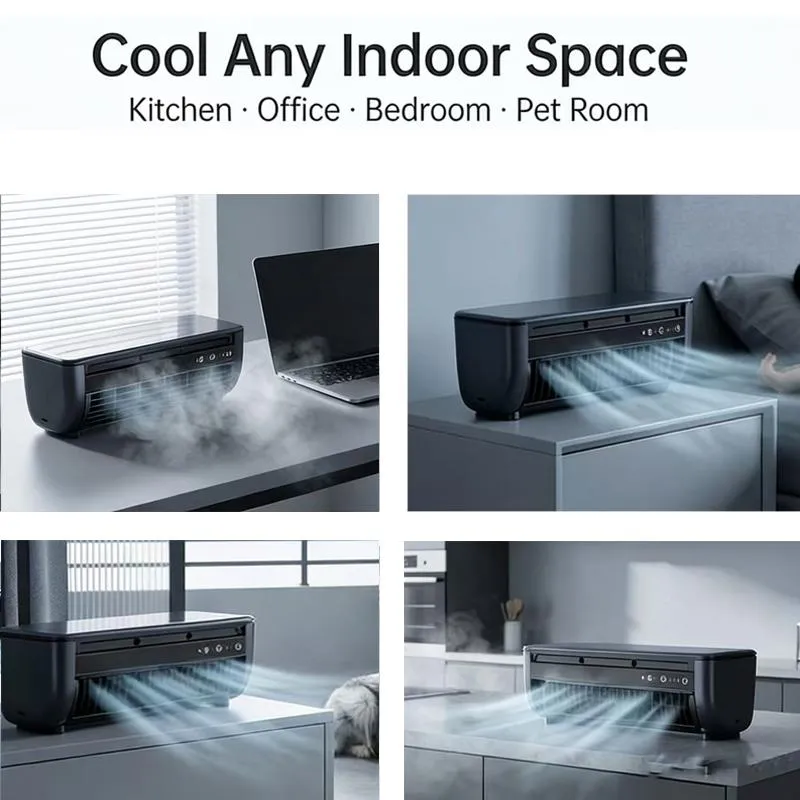 Ventilador portátil recargable con función de nebulización de hielo | Se puede usar de pie o montado en la pared | Potente flujo de aire y función de humidificación, incluye control remoto, ideal para la cocina, exteriores y caravanas | Batería de alto re
