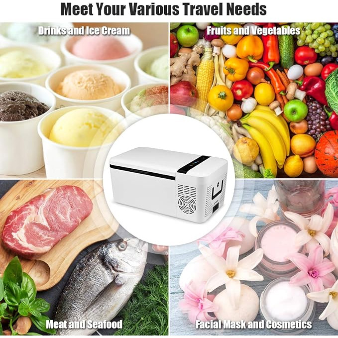 Congelador compacto para automóvil, refrigerador portátil de viaje de 12 V, con compresor, manijas dobles, pantalla LCD para automóvil y hogar, camping, fiesta en camión, viajes, picnic al aire libre (16 cuartos)