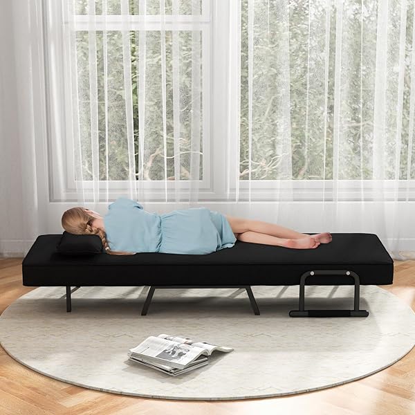 Silla convertible, 4 en 1, silla de lectura para sala de estar con almohada, brazo y respaldo ajustable de 5 posiciones, sofá cama individual, color café Marrón