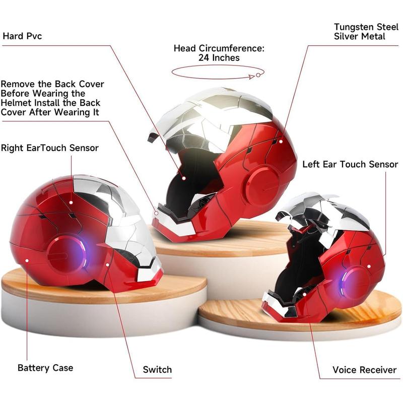 Casco Iron Hero 1:1 para usar - Control por voz, táctil y remoto con ojos LED, efectos de sonido realistas, perfecto para cosplay, exhibición y figuras coleccionables para hombres y adolescentes, plateado