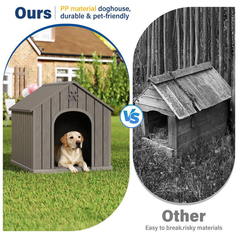 Caseta de plástico resistente e impermeable para perros/ovejas, apta para ovejas pequeñas y grandes, refugio para mascotas de interior y exterior con techo ventilado y suelo elevado, fácil de montar.