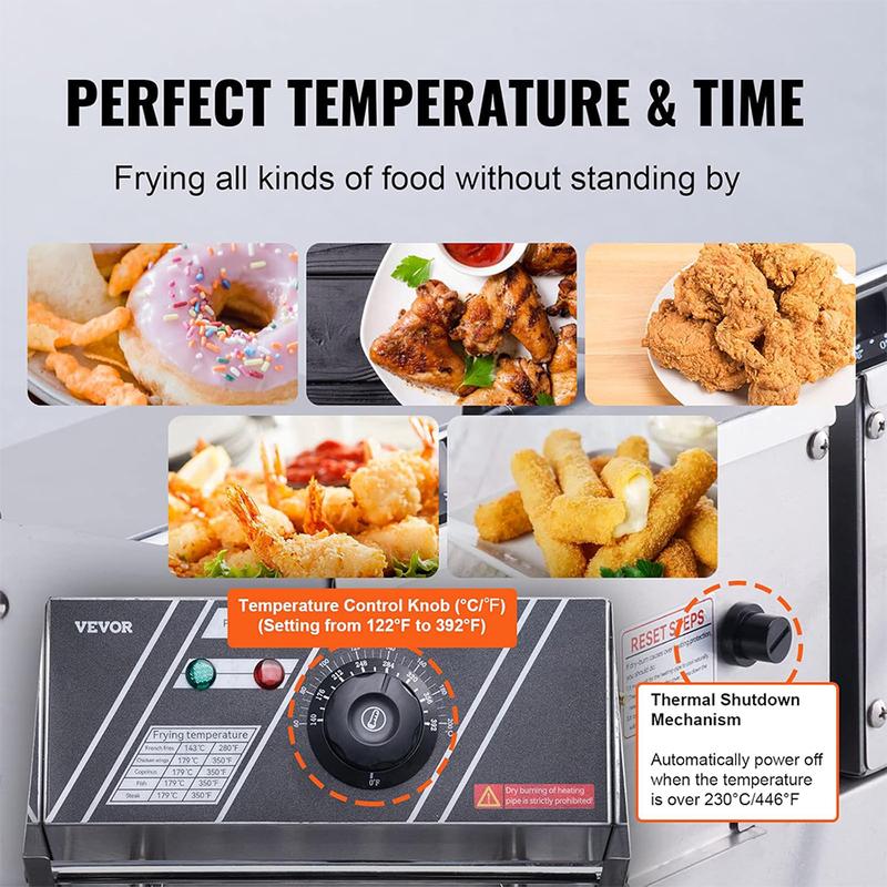 Lerfm Freidora Eléctrica de Acero Inoxidable 12L de Gran Capacidad para Cocinar Patatas Fritas