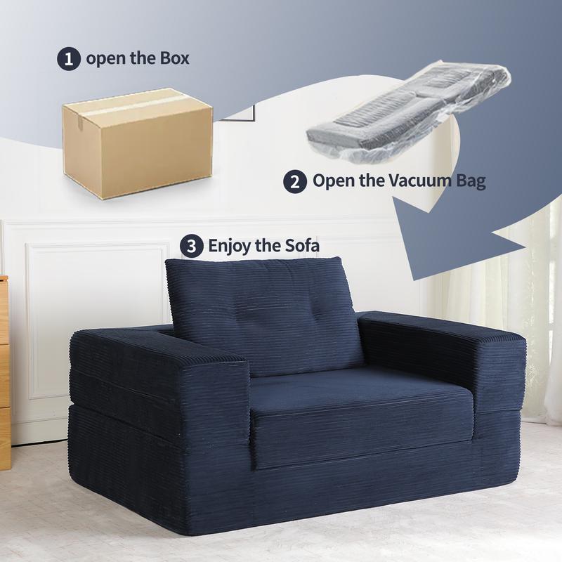 Sofá cama convertible, sofá cama plegable curvo 2 en 1 con almohadas para sala de estar y dormitorio, espuma viscoelástica de alta densidad.