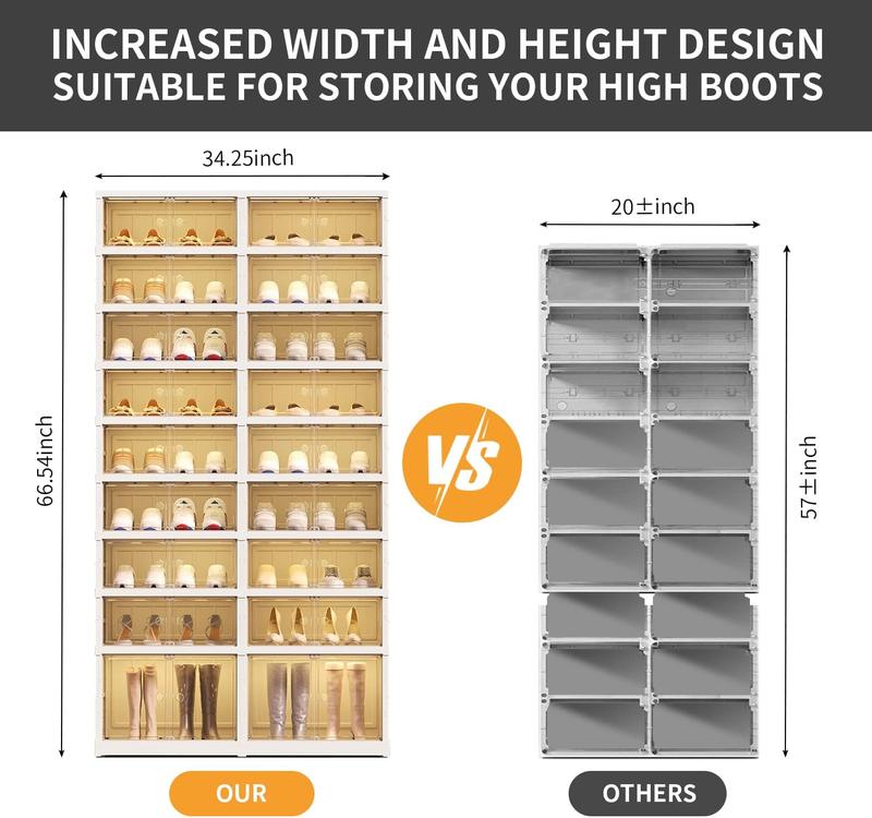 2*(8+1 layers) foldable shoe rack, storage box, transparent closet, management and space saving, home storage, suitable for compact space, home space, shoes, plastic, Multilayer Display Collapsible Design Organiser Light