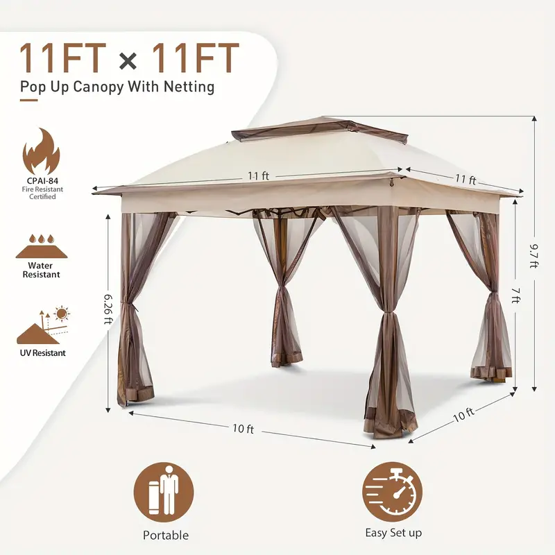 Carpa Gazebo Instantánea Emergente de 11x11 con Mosquitero