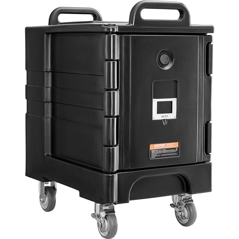 Transportador de bandejas de alimentos isotérmicos VEVOR, caja térmica de 81 cuartos para catering, transportador de cajas de alimentos con hebillas dobles, calentador de alimentos de carga frontal con asas, apilable de carga trasera con ruedas para resta