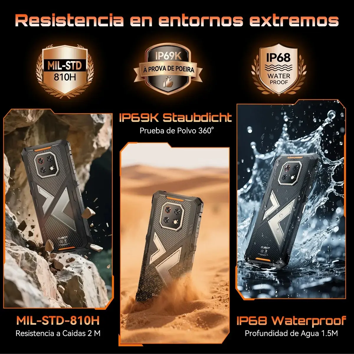Cubot Kingkong ES 3 Robusto Dual SIM 256GB Negro 6GB RAM 10200mAh Android 15 Pantalla 6.745 Pulgadas HD+ Batería Grande Resistente al Agua IP68 & IP69K