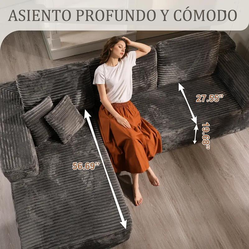 【Dos Paquetes】Soifas 260cm Sofá Modular Sin Brazos de Terciopelo Nube de Felpa con Chaise Longue, Sin Montaje Requerido - Juego de Sofá Esquinero en L con Configuración Flexible 04