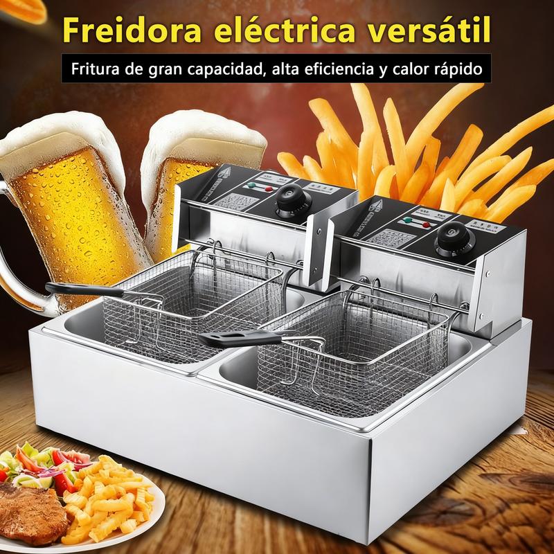 Lerfm Freidora Eléctrica de Acero Inoxidable 12L de Gran Capacidad para Cocinar Patatas Fritas