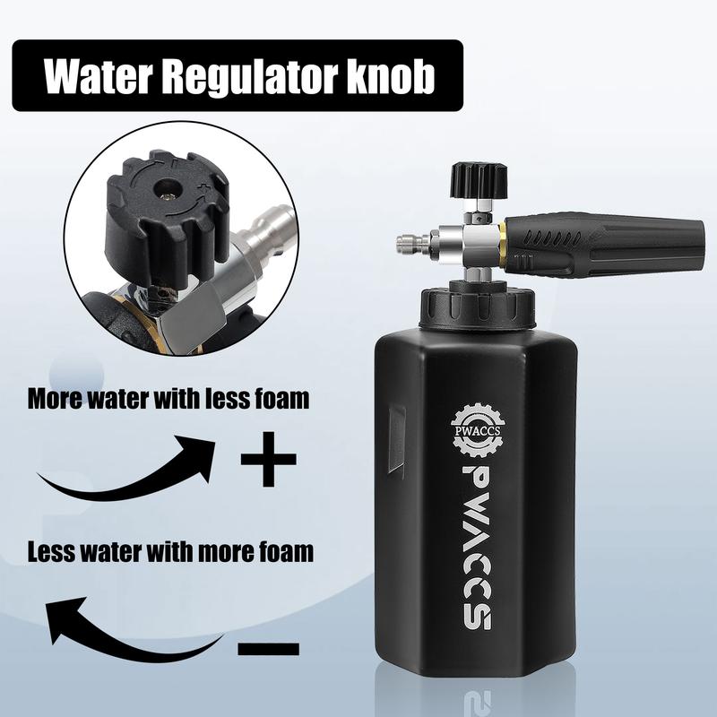 Lanza de espuma para lavado de autos PWACCS Ultimate con conector rápido de 1/4", mango de lavado a presión de 4000 PSI y filtro de acero inoxidable de 1.5 litros.