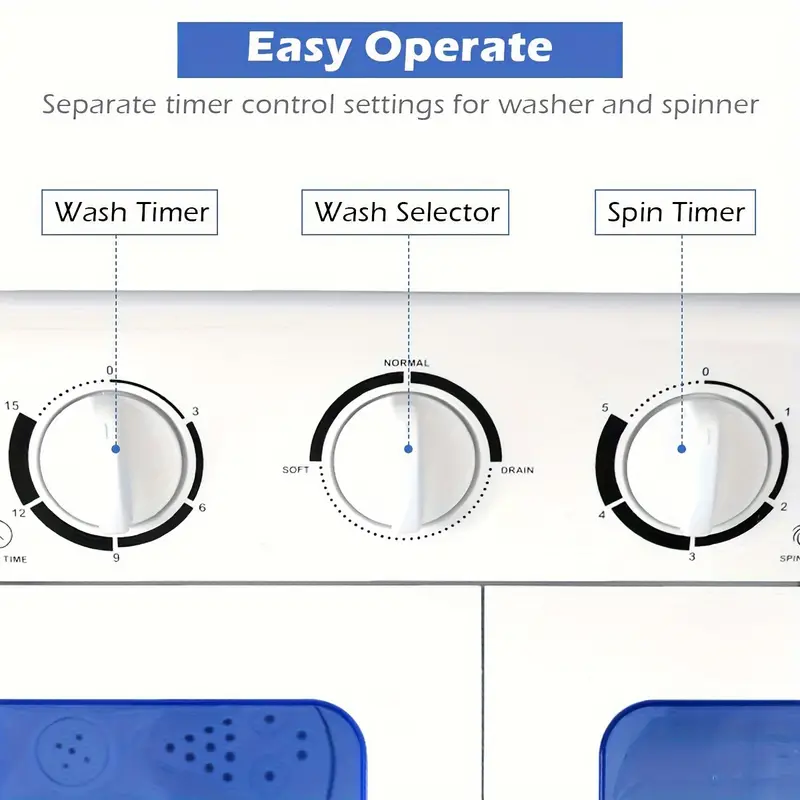 Lavadora Portátil Mini - Sistema Compacto de Doble Tina con Capacidad de 20 lbs y Secadora Centrífuga Eficiente para Días de Lavado sin Complicaciones