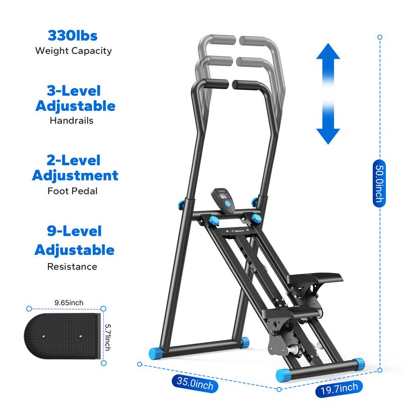 Escaladora Merach con manillar para entrenamiento de cuerpo completo, capacidad de 150 kg, máquina de ejercicio cardiovascular compacta con pedales ajustables, escaladora vertical, diversión al aire libre para gimnasio en casa durante el verano.