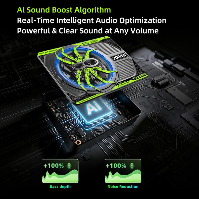 Paquete de subwoofer y amplificador para automóvil TANVSO de 2000 W y 10 pulgadas - Amplificador integrado, luz RGB, filtro de paso bajo, refuerzo de graves, ganancia, aluminio fundido - Compatible con camiones, Jeeps e instalación de audio para automóvil
