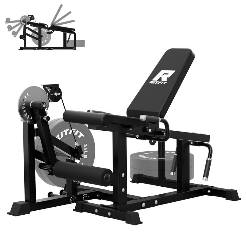 RITFIT PLC01 Equipo multifuncional 3 en 1 para gimnasio en casa: máquina de extensión de piernas, flexión de piernas, aparato para ejercitar los glúteos, capacidad de 147 kg (325 lb), 4 ángulos de respaldo ajustables, discos de peso de 5 cm (2 pulgadas),