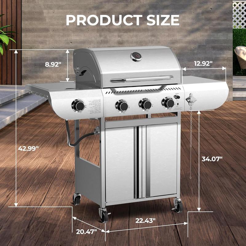 Parrilla de gas propano, parrilla de barbacoa de acero inoxidable con estantes plegables, parrilla para exteriores para patio trasero, terraza y camping. Parrillas de barbacoa portátiles, regreso a clases, compras para el regreso a clases.