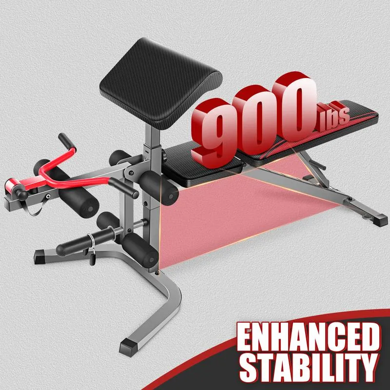 【Summervibes】Banco de pesas ajustable con capacidad de 900 libras, extensión de piernas y almohadilla para curl de bíceps – Equipo de ejercicio para gimnasios en casa.