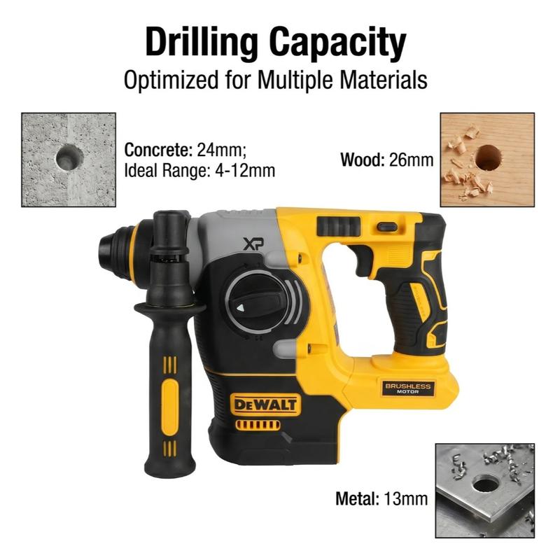 Martillo perforador rotativo inalámbrico sin escobillas DEWALT DCH273 de 20 V con energía de impacto de 2,1 J y batería de 6,0 Ah para perforar hormigón, ladrillo y piedra. Martillo perforador rotativo compacto con mango auxiliar de 360 ​​grados y rendimi
