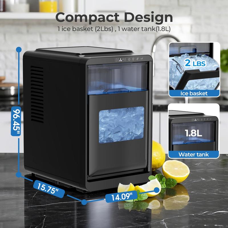 Máquina de hielo portátil de sobremesa con forma de media luna, autolimpiante y con pantalla LED, para una rápida producción de hielo en mariscos, hogar, oficina o bar.