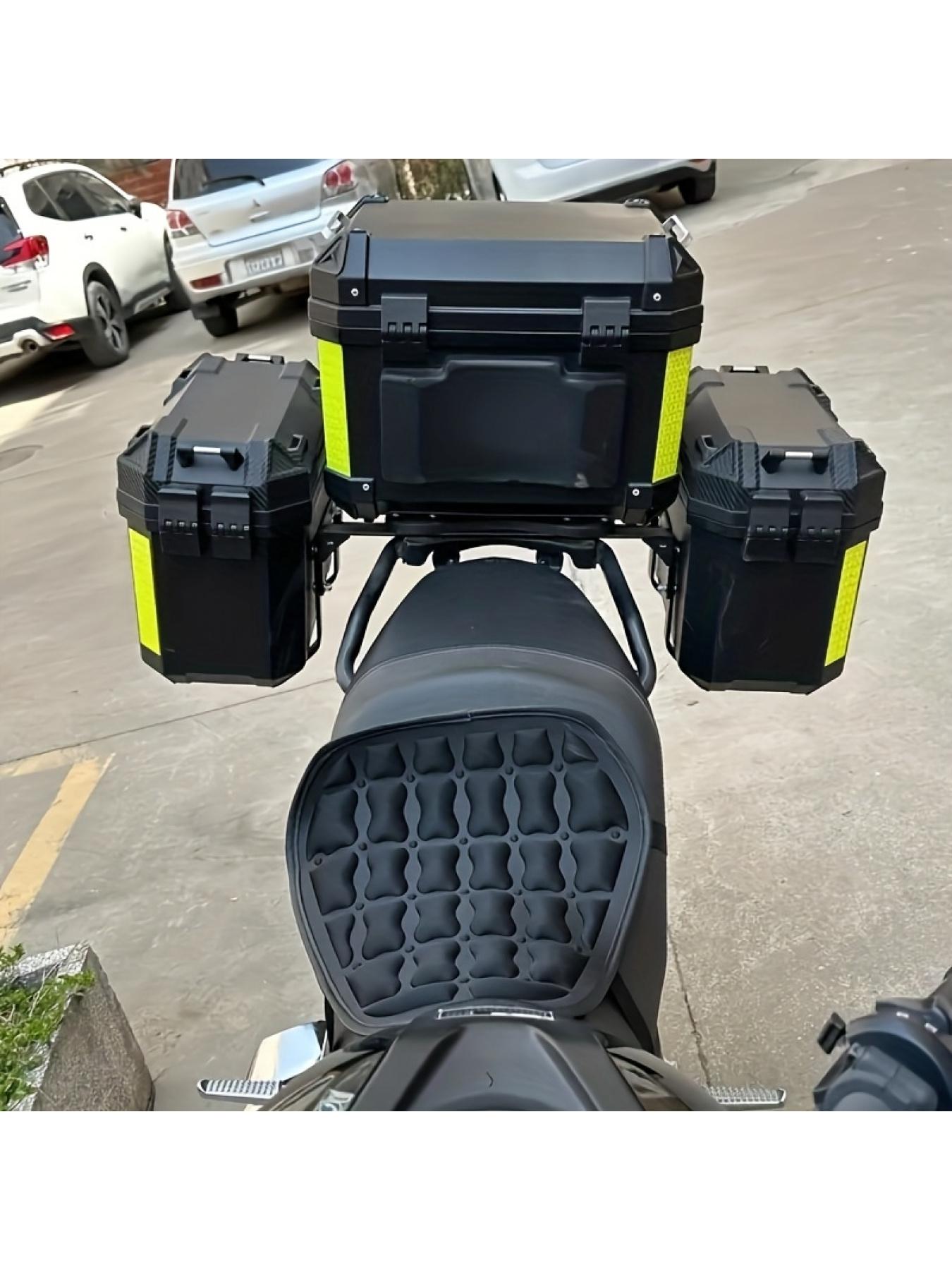 1 set of 2 pcs heavy-duty motorcycle luggage, a pair of side boxes made of ABS plastic material, comes with installation brackets, safety locks, reflective strips, and lining, making it an essential accessory for vehicles