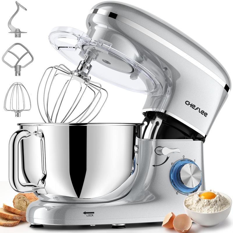 Batidora eléctrica de pie de 660 W, 6+P velocidades, tazón de acero inoxidable de 6.5 cuartos con gancho para masa, batidor de varillas y pala mezcladora, perfecta para cocineros y reposteros caseros.