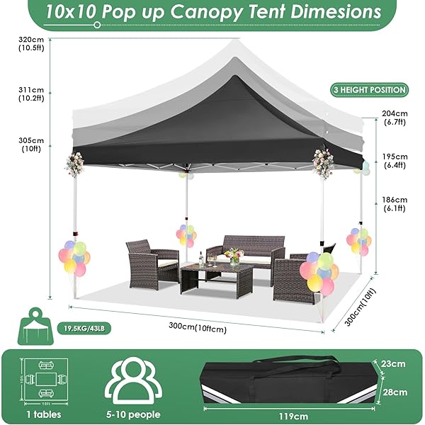Tooluck - Tienda de campaña desplegable con Paredes Laterales, toldo Comercial Impermeable Ez para Exteriores, protección UV, 50+ Refugio para Eventos, Tiendas de campaña de jardín para Fiestas con Negro - 10x10 with 3 sides
